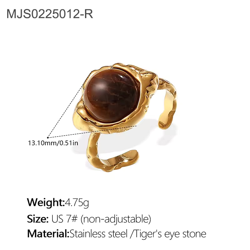Tiger Eye Gold Plated Ring -  Stainless Steel Vintage Style