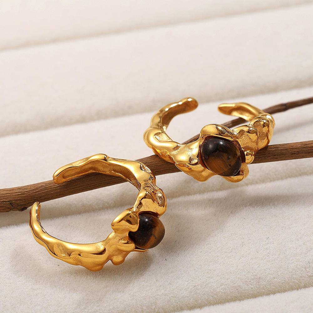 Tiger Eye Gold Plated Ring -  Stainless Steel Vintage Style