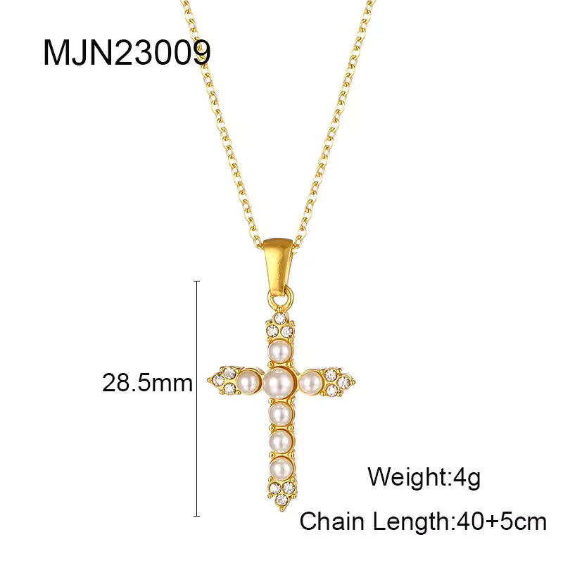 Cross Pearl Pendant Necklace - Modern Aesthetic Wear