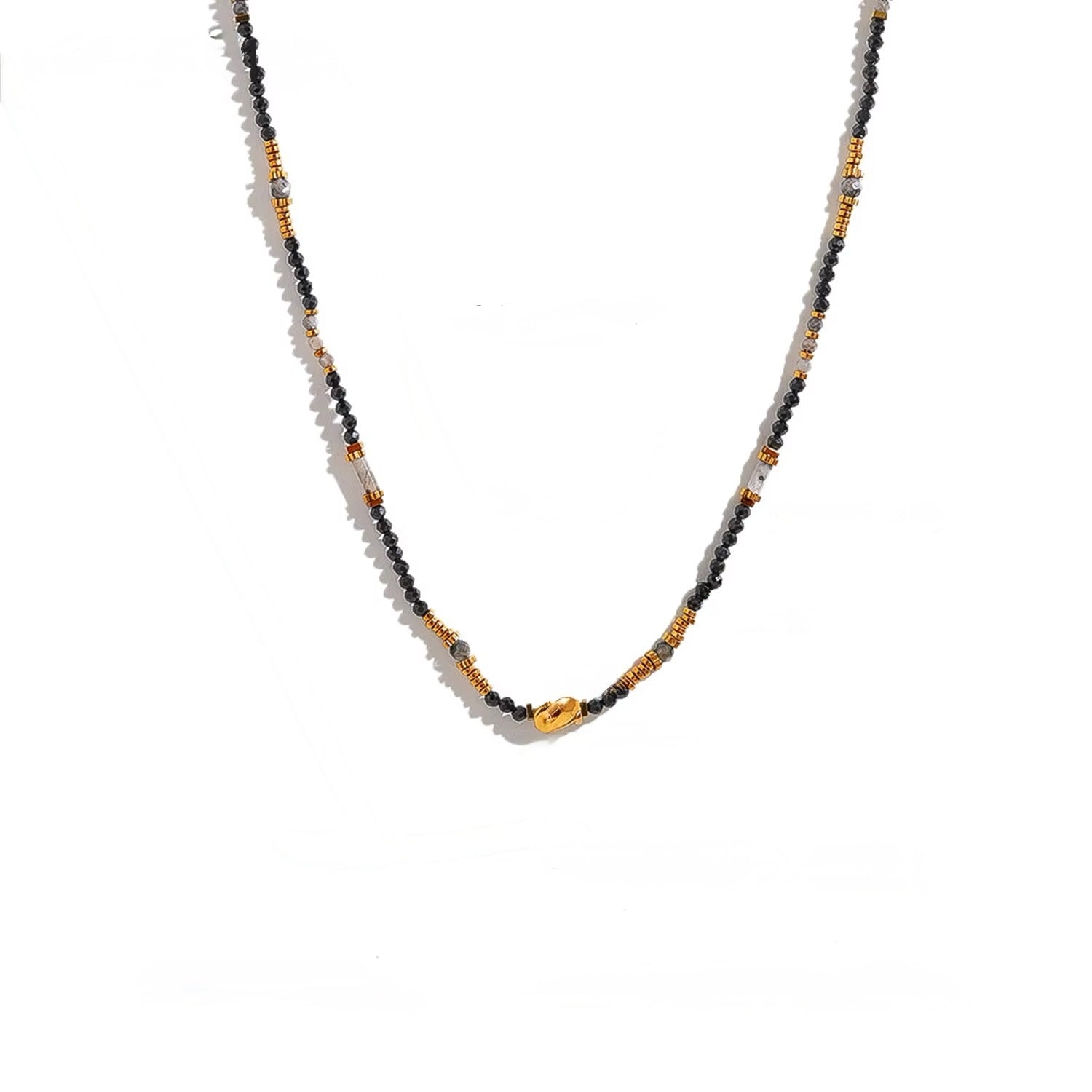 Multi‑Gemstone Beaded Necklace – Stainless Steel Minimal Style