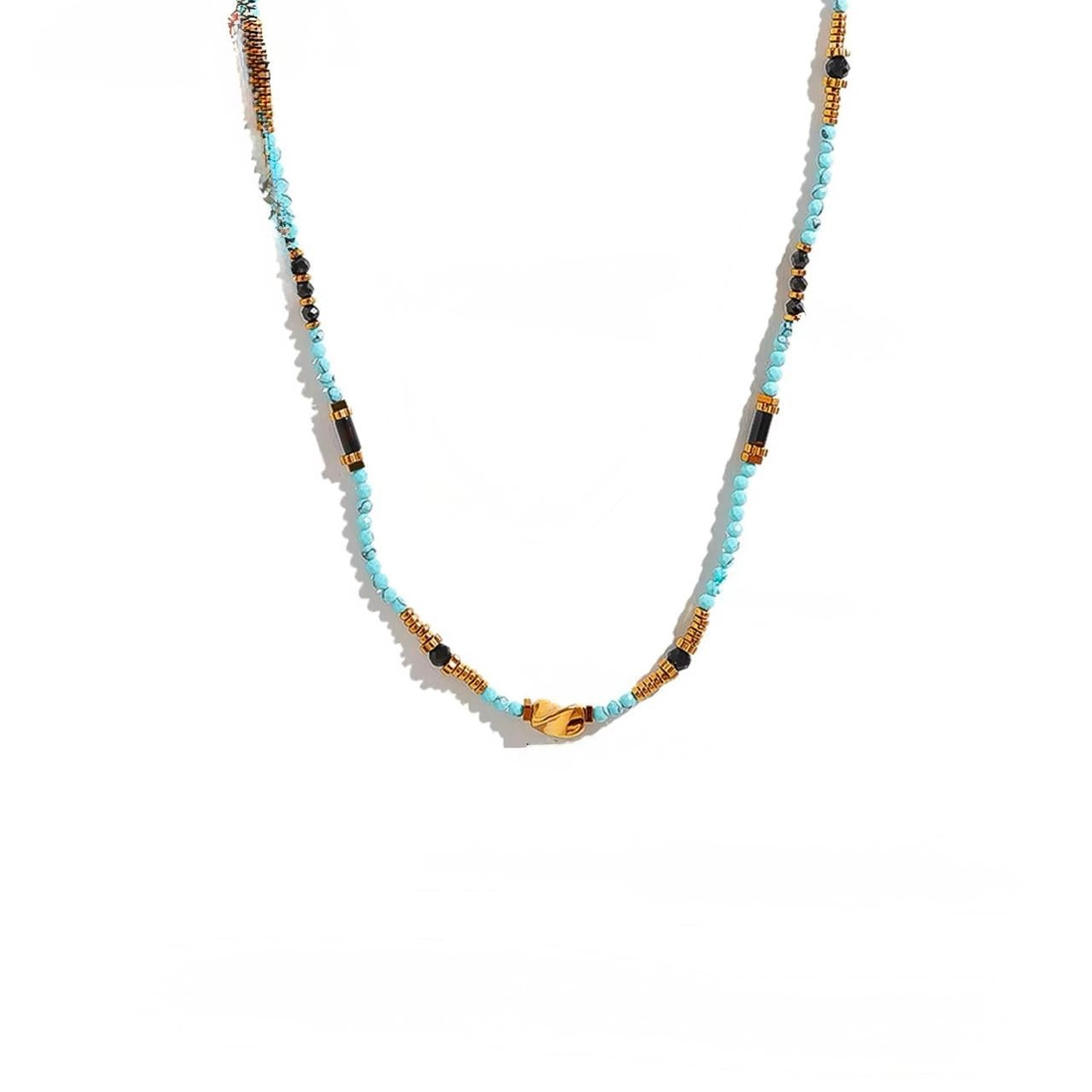 Multi‑Gemstone Beaded Necklace – Stainless Steel Minimal Style