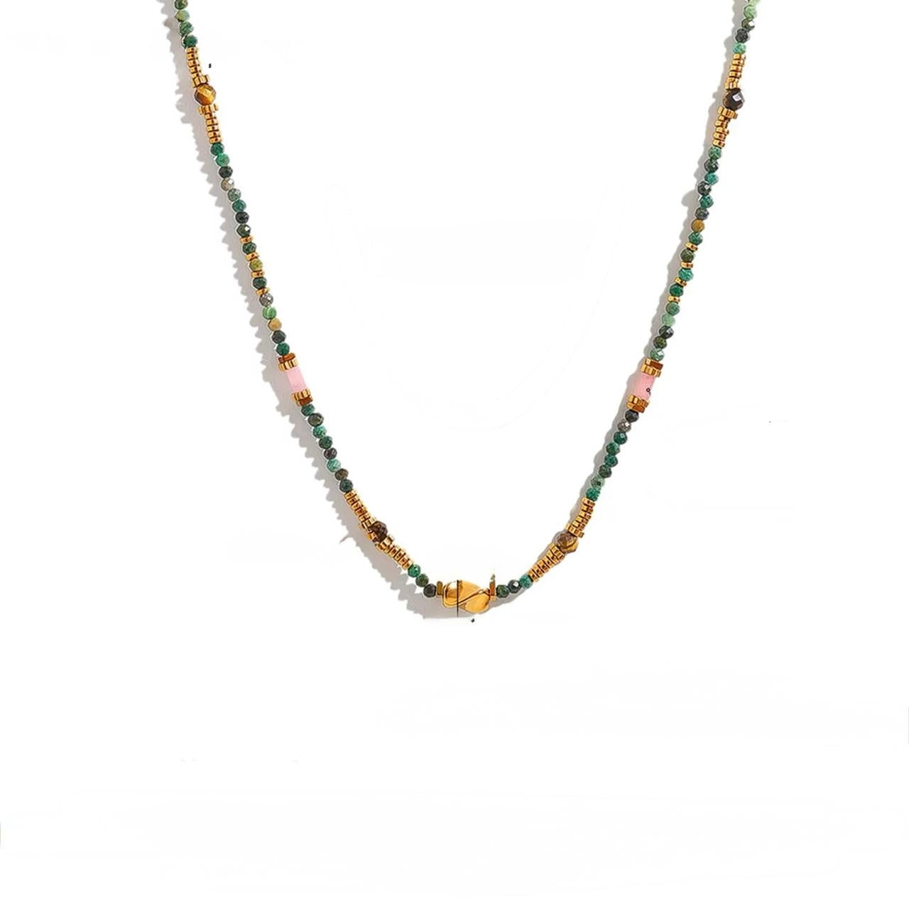 Multi‑Gemstone Beaded Necklace – Stainless Steel Minimal Style