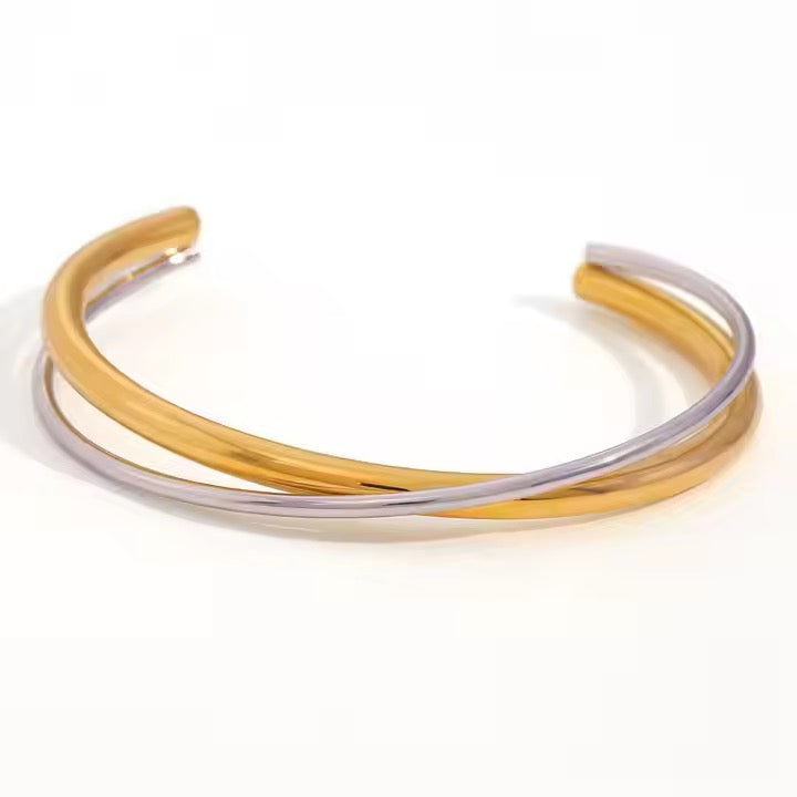 Gold Plated Dual‑Tone Cuff Bracelet - Modern Statement Party Wear