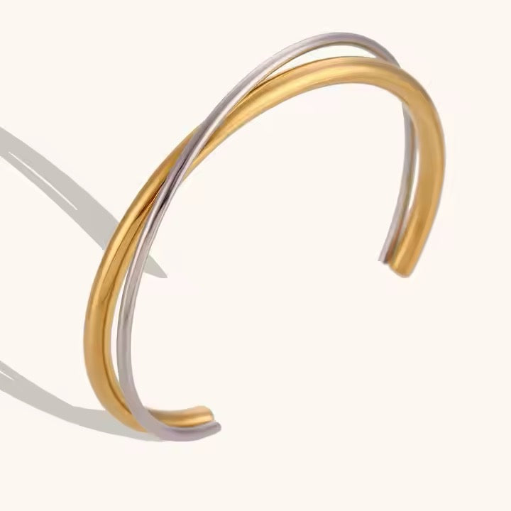 Gold Plated Dual‑Tone Cuff Bracelet - Modern Statement Party Wear