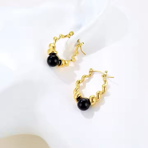 Black drop twist gold earrings for women — Kimoore