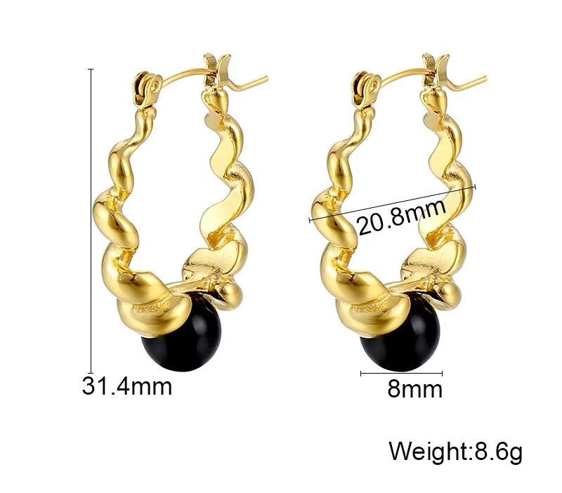 Twisted Hoop Drop Earrings – Stainless Steel Black Drop Style