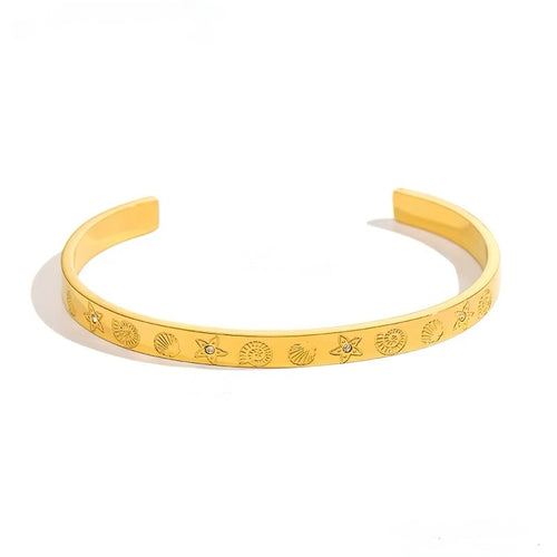 Celestial sun engraved gold cuff bracelet for women — Kimoore