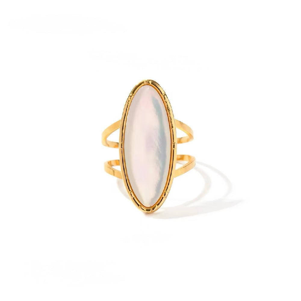 Mother‑of‑Pearl Statement Ring – Stainless Steel Modern Style