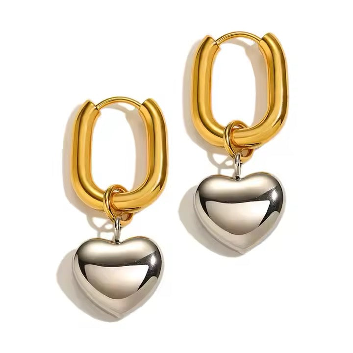 Heart Drop Hoop Earrings – Stainless Steel Modern Style