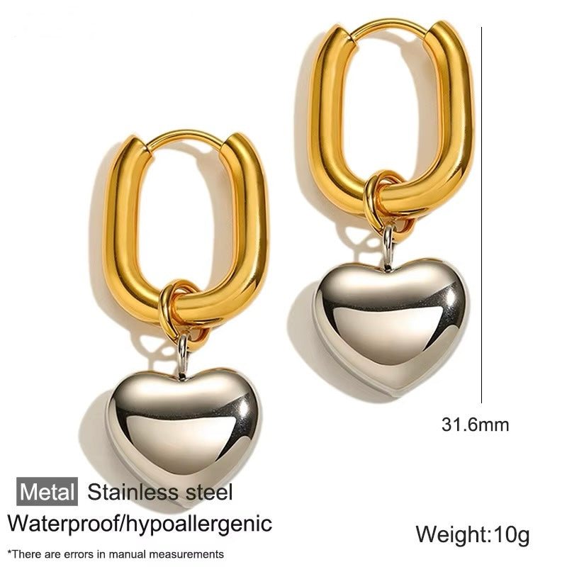 Heart Drop Hoop Earrings – Stainless Steel Modern Style
