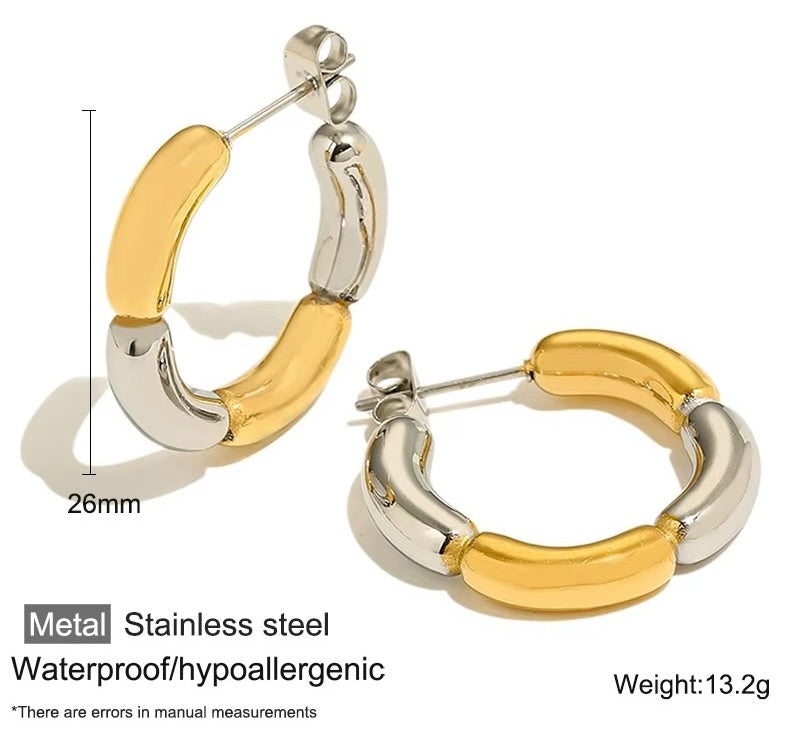 Two‑Tone Chunky Hoop Earrings-Stainless Steel Modern Style