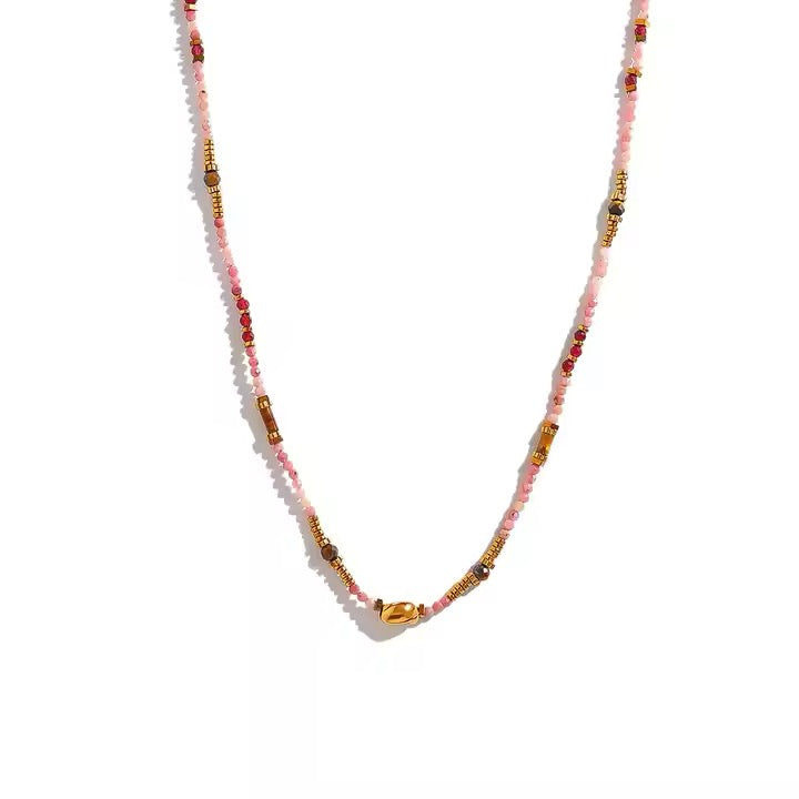 Multi‑Gemstone Beaded Necklace – Stainless Steel Minimal Style