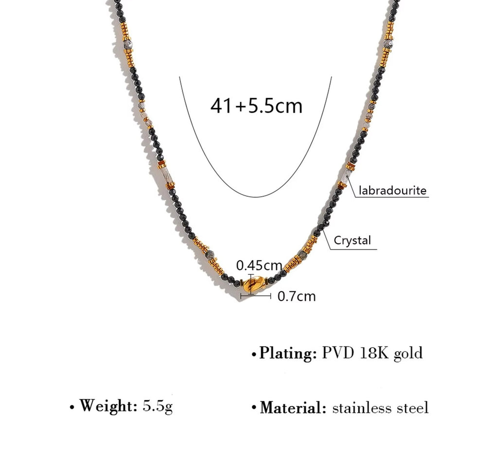 Multi‑Gemstone Beaded Necklace – Stainless Steel Minimal Style