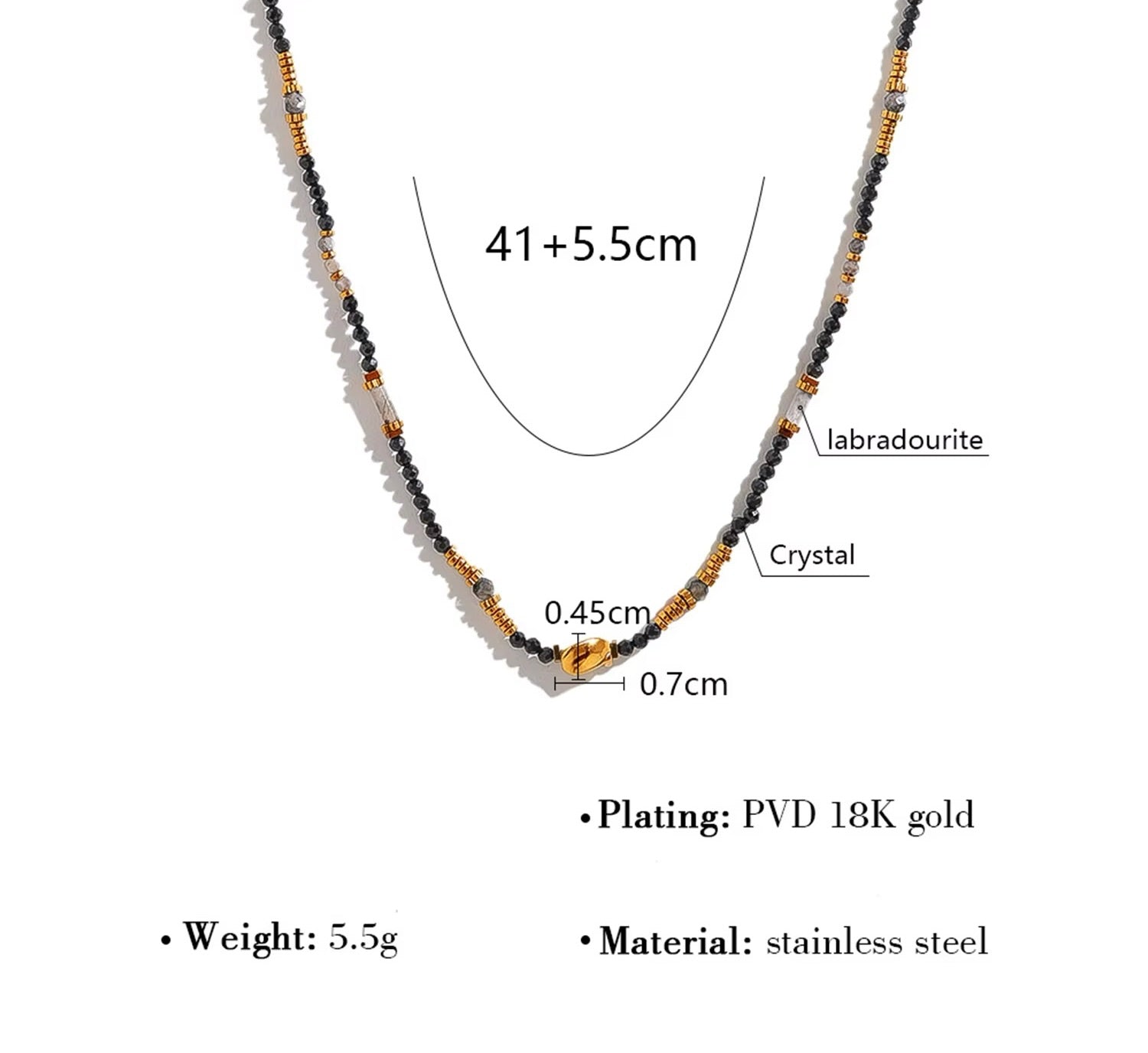 Multi‑Gemstone Beaded Necklace – Stainless Steel Minimal Style