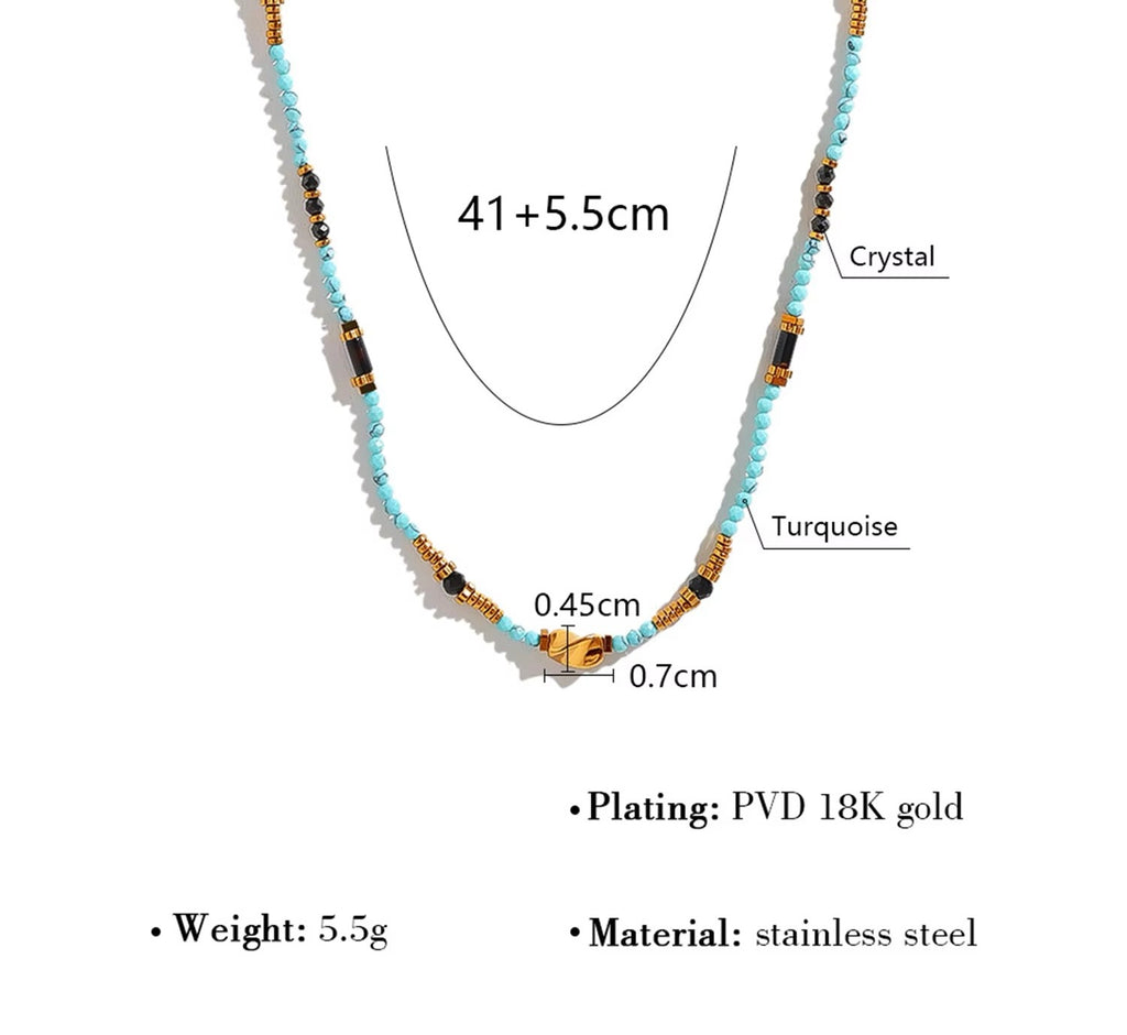 Multi‑Gemstone Beaded Necklace – Stainless Steel Minimal Style