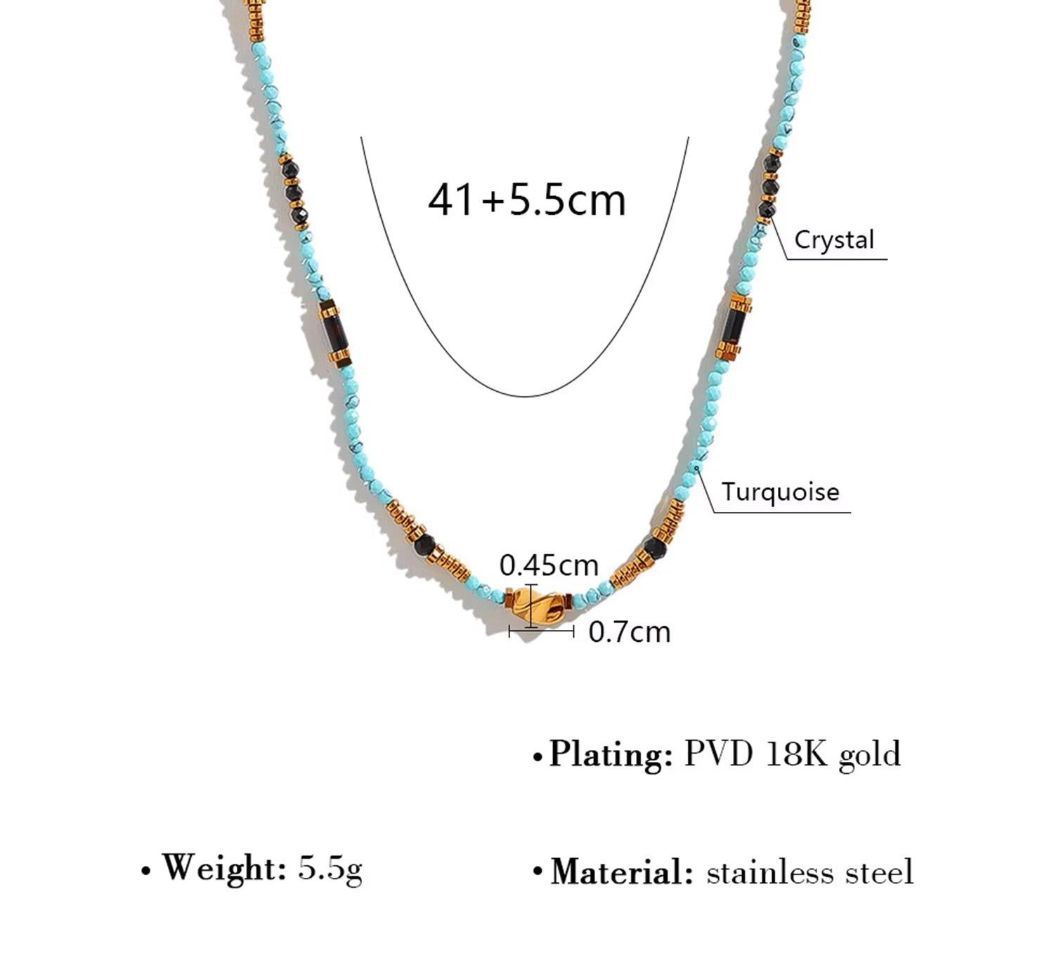 Multi‑Gemstone Beaded Necklace – Stainless Steel Minimal Style