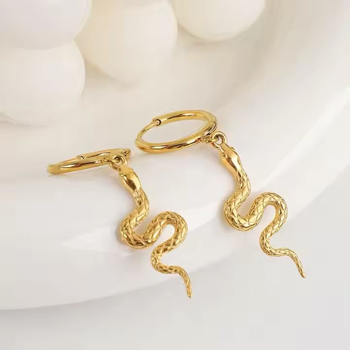 Snake Drop Hoop Earrings - Bold Modern Statement for Party Glam