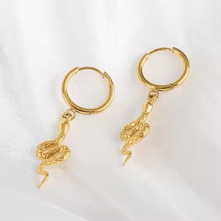 Snake Drop Hoop Earrings - Bold Modern Statement for Party Glam