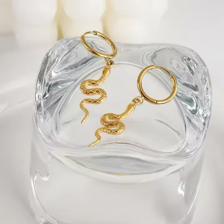 Snake Drop Hoop Earrings - Bold Modern Statement for Party Glam
