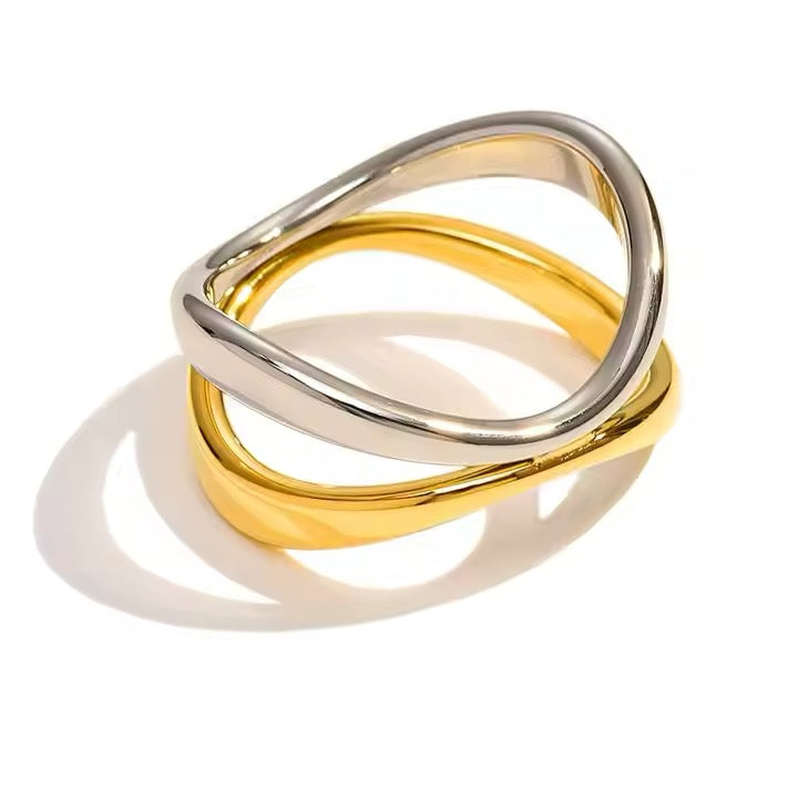 Dual‑Tone Gold Plated Statement Ring -  Bold Modern Design for Elevated Style