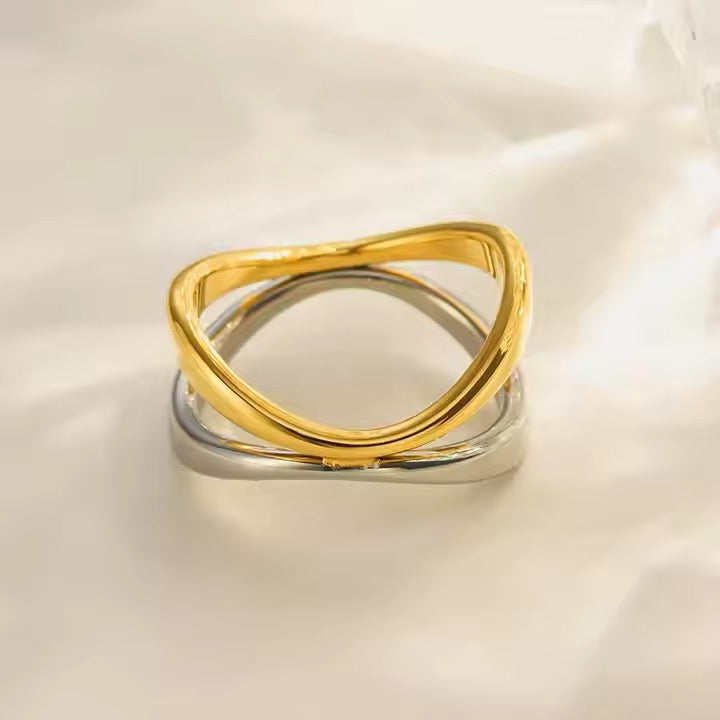Dual‑Tone Gold Plated Statement Ring -  Bold Modern Design for Elevated Style