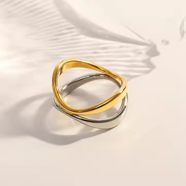 Dual‑Tone Gold Plated Statement Ring -  Bold Modern Design for Elevated Style
