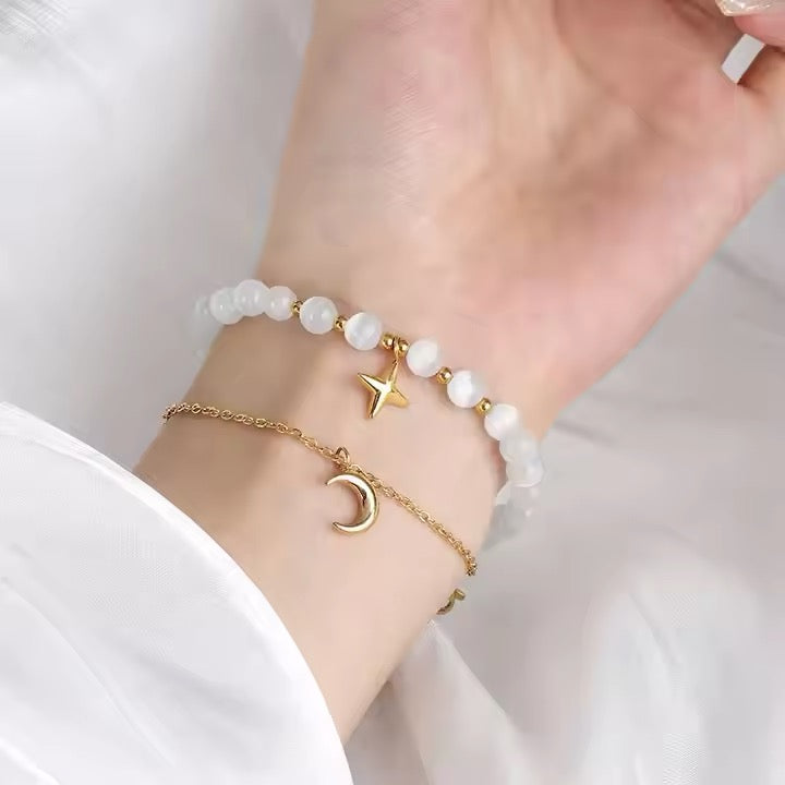 Moon & Star Bracelet Set - Soft Aesthetic Everyday Charm