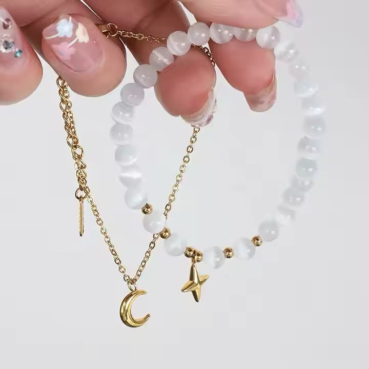 Moon & Star Bracelet Set - Soft Aesthetic Everyday Charm