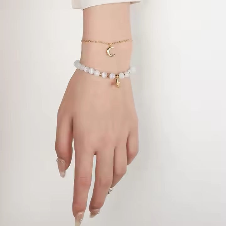 Moon & Star Bracelet Set - Soft Aesthetic Everyday Charm