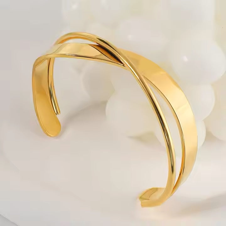 Gold Twisted Cuff Bracelet - Clean Aesthetic Power Look