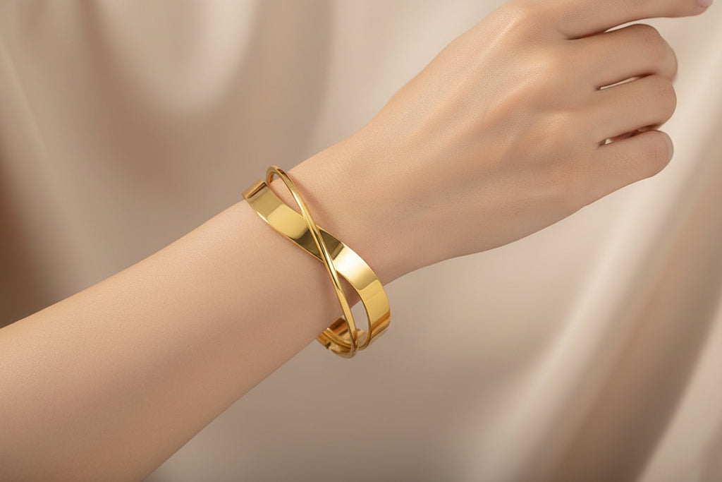 Gold Twisted Cuff Bracelet - Clean Aesthetic Power Look