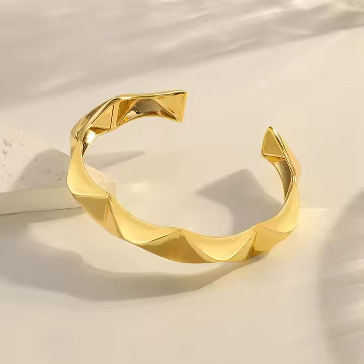 Gold Plated Cuff Bracelet - Modern Statement Wear