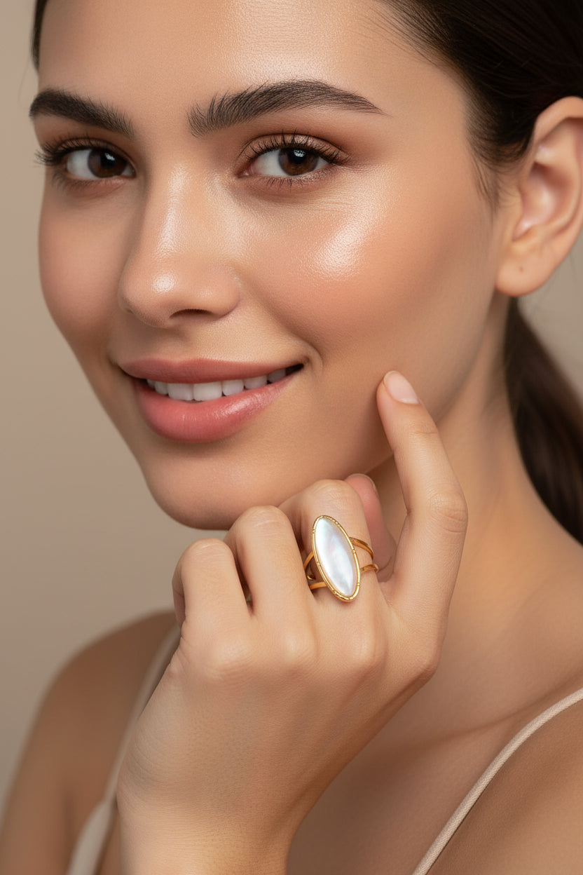 Mother‑of‑Pearl Statement Ring – Stainless Steel Modern Style