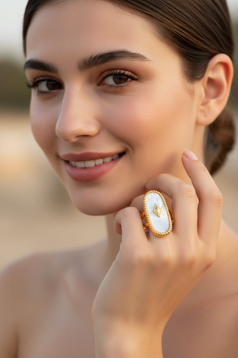 Pearl Panel Ring – Stainless Steel Bold Style