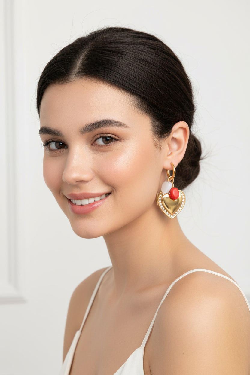 Heart Charm Hoop Earrings - Romantic Chic Style