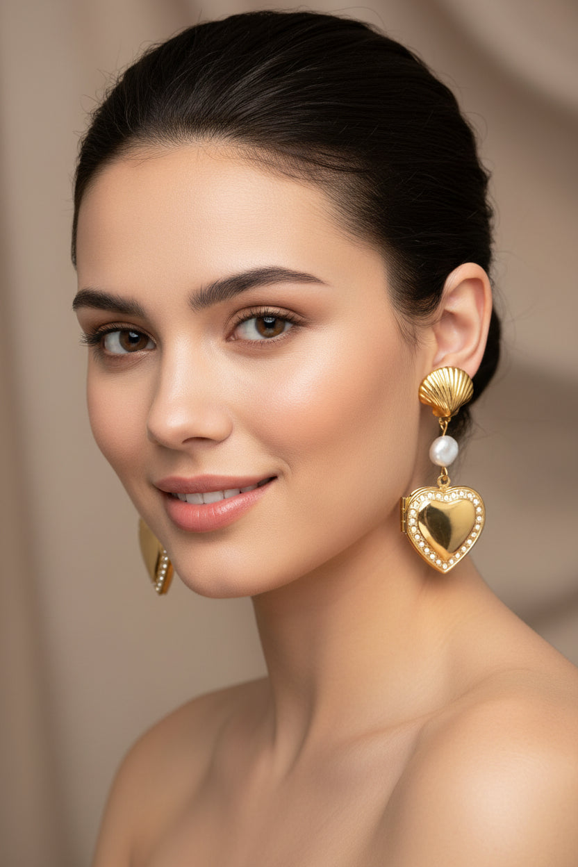 Heart Charm Earrings - Elegant Vintage Style