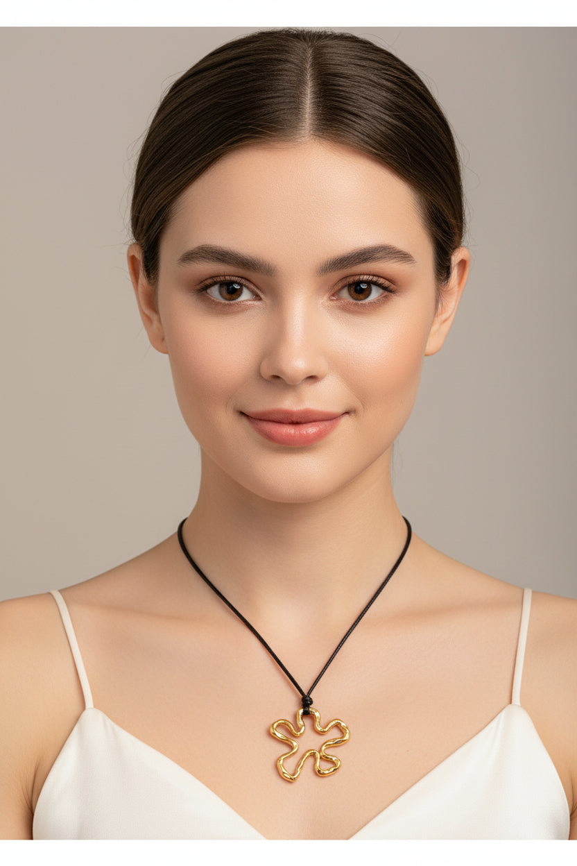 Abstract Flower Gold Necklace – Stainless Steel Modern Statement