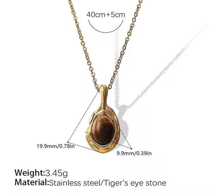 Tiger’s Eye Pendant Necklace – Stainless Steel Minimal Style