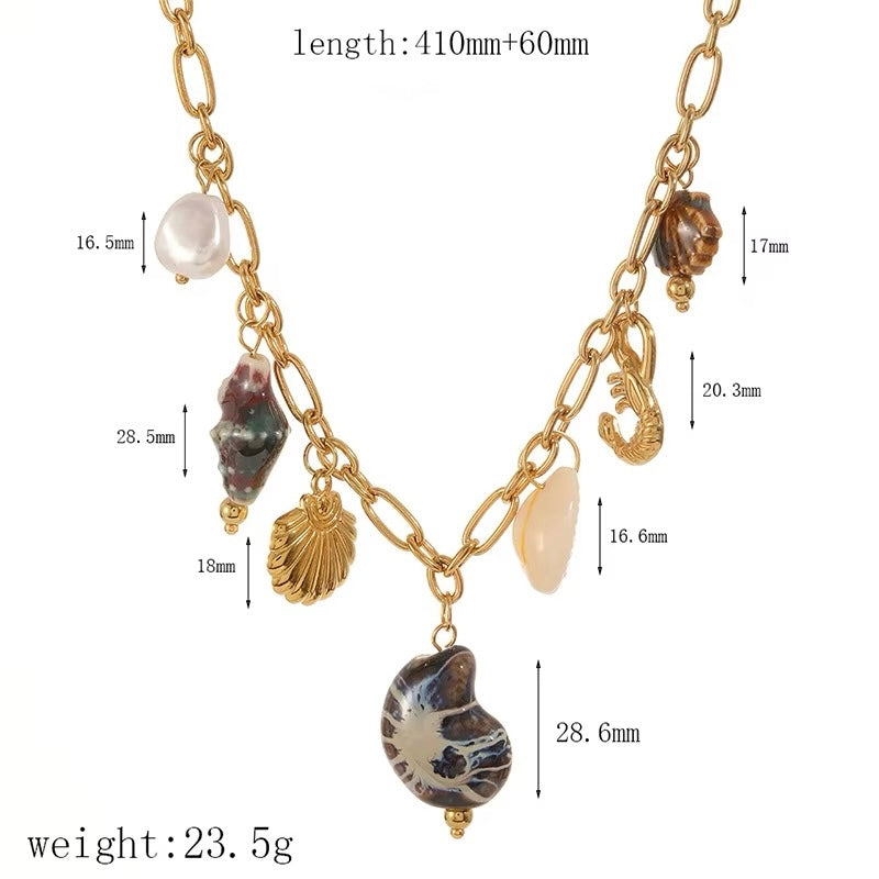 Gold Tone Shell Charm Necklace – Earthy Boho Style Jewellery