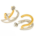 Dual Tone Stainless Steel - Sculpted Hoop Earrings