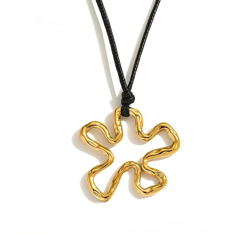 Abstract Flower Gold Necklace – Stainless Steel Modern Statement