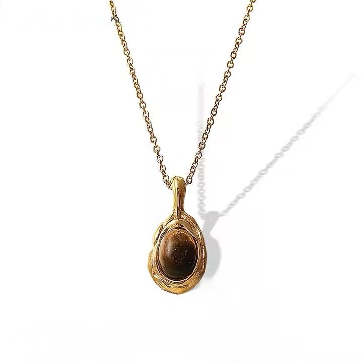 Tiger’s Eye Pendant Necklace – Stainless Steel Minimal Style