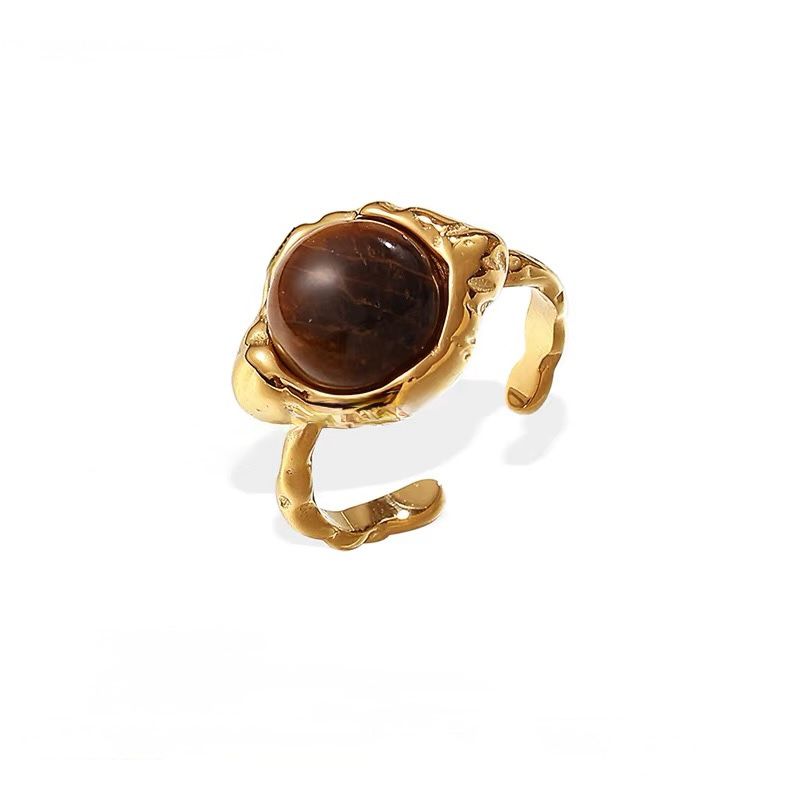 Tiger Eye Gold Plated Ring -  Stainless Steel Vintage Style