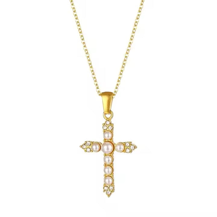 Cross Pearl Pendant Necklace - Modern Aesthetic Wear