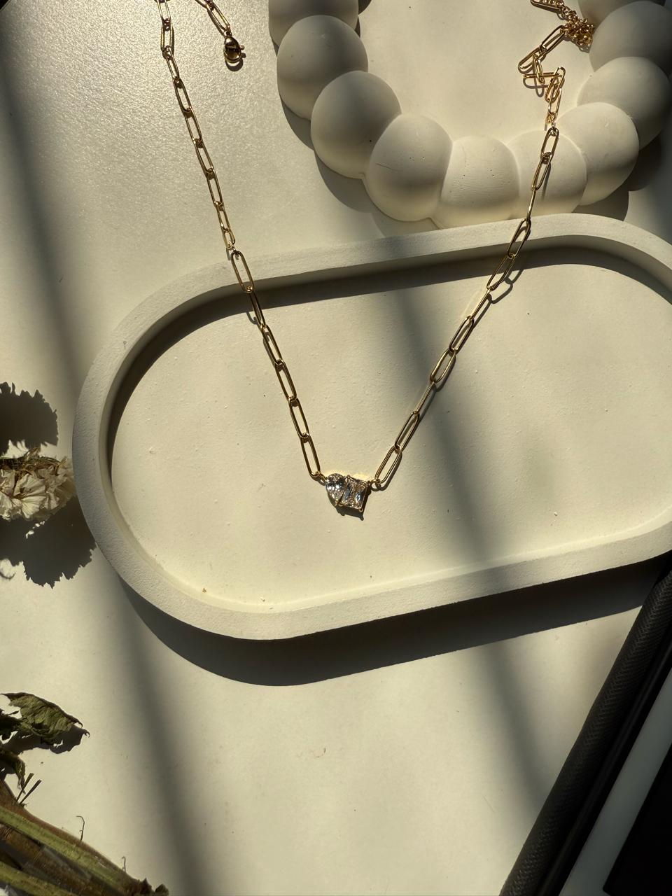 Celeste Link Crystal Necklace - Minimalist Paperclip Chain