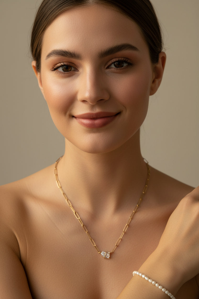 Celeste Link Crystal Necklace - Minimalist Paperclip Chain