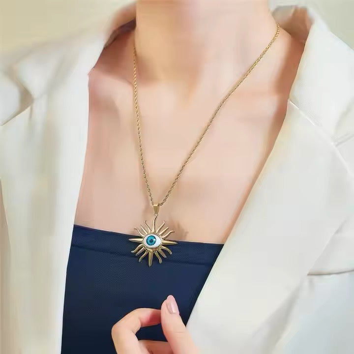 Evil Eye Sun Pendant Necklace – Protective Statement Jewellery