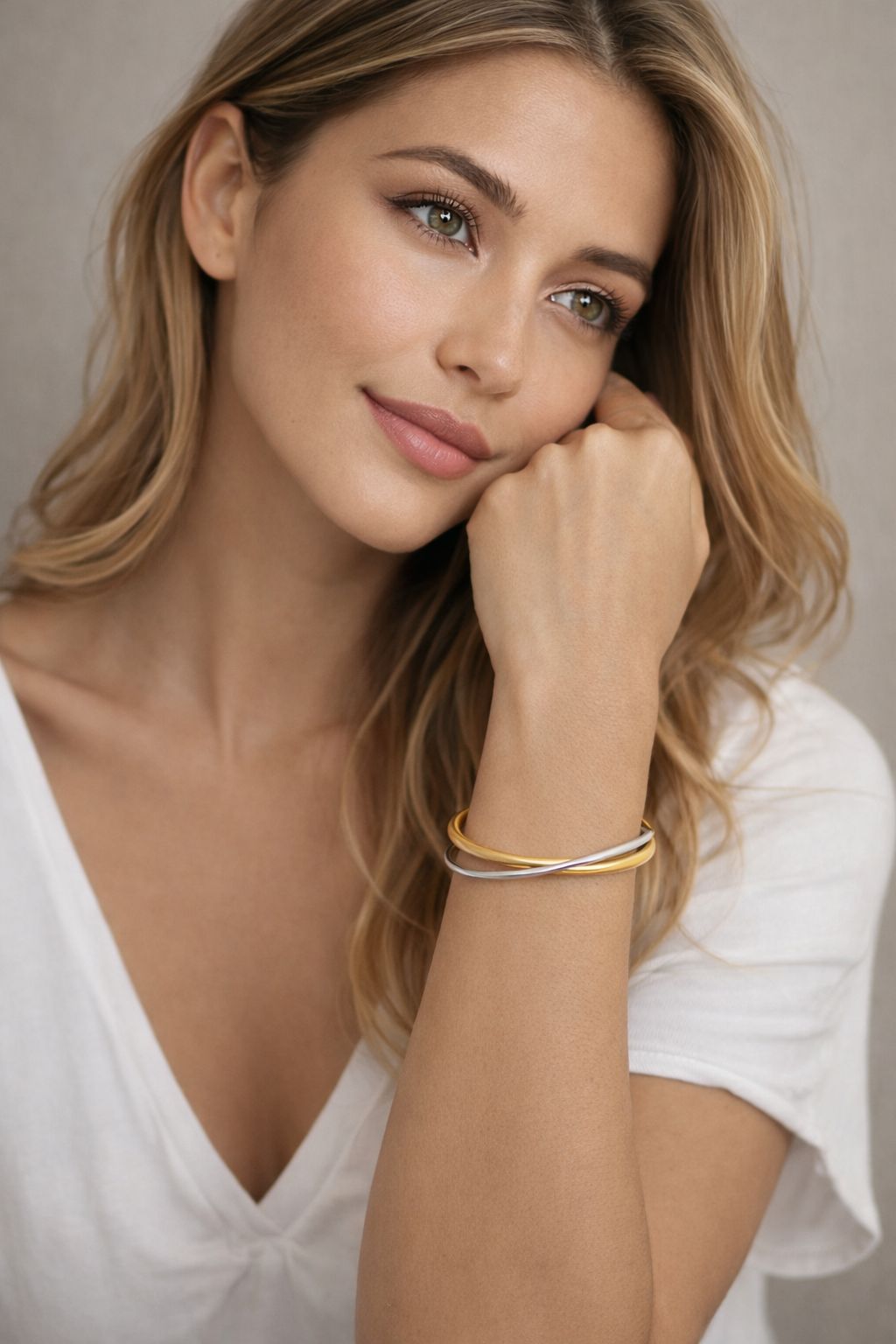 Gold Plated Dual‑Tone Cuff Bracelet - Modern Statement Party Wear