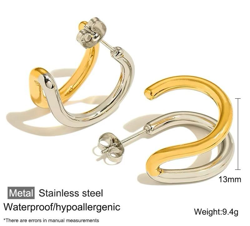 Dual Tone Stainless Steel - Sculpted Hoop Earrings