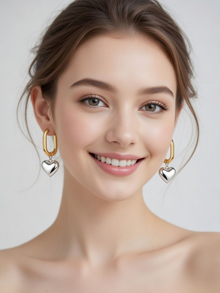 Heart Drop Hoop Earrings – Stainless Steel Modern Style